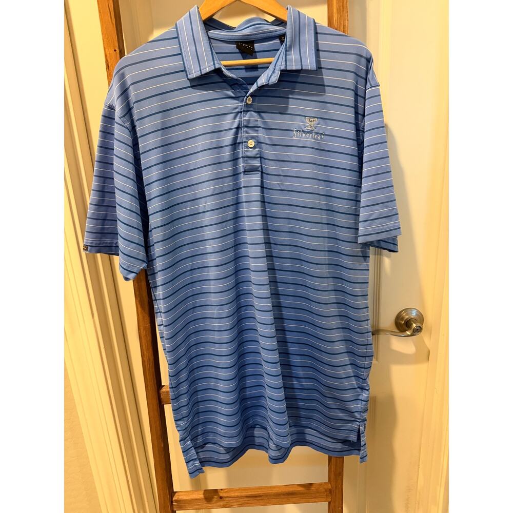 Dunning Golf Blue Striped Polo Shirt XL Silverleaf Golf Club Performance Stretch